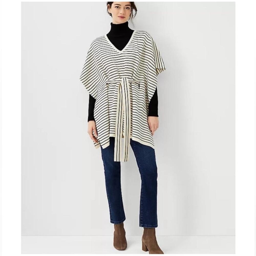 Ann Taylor Striped Belted Poncho